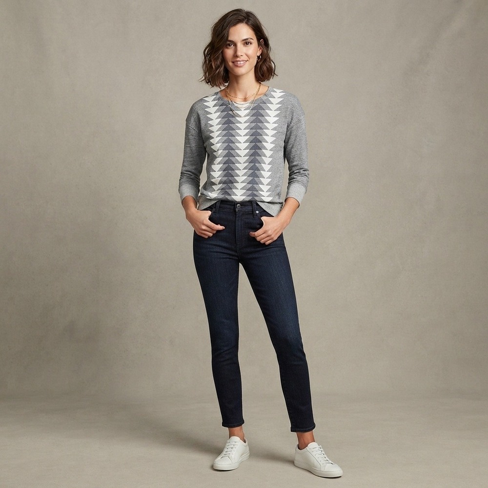 J.Crew Geometric Pattern French Terry Sweatshirt 3/4 Sleeve Grey XS